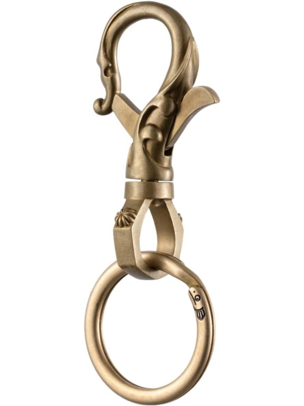Stylish Flower-Patterned Brass Keychain with 360 Swivel Quick Release & Key Ring